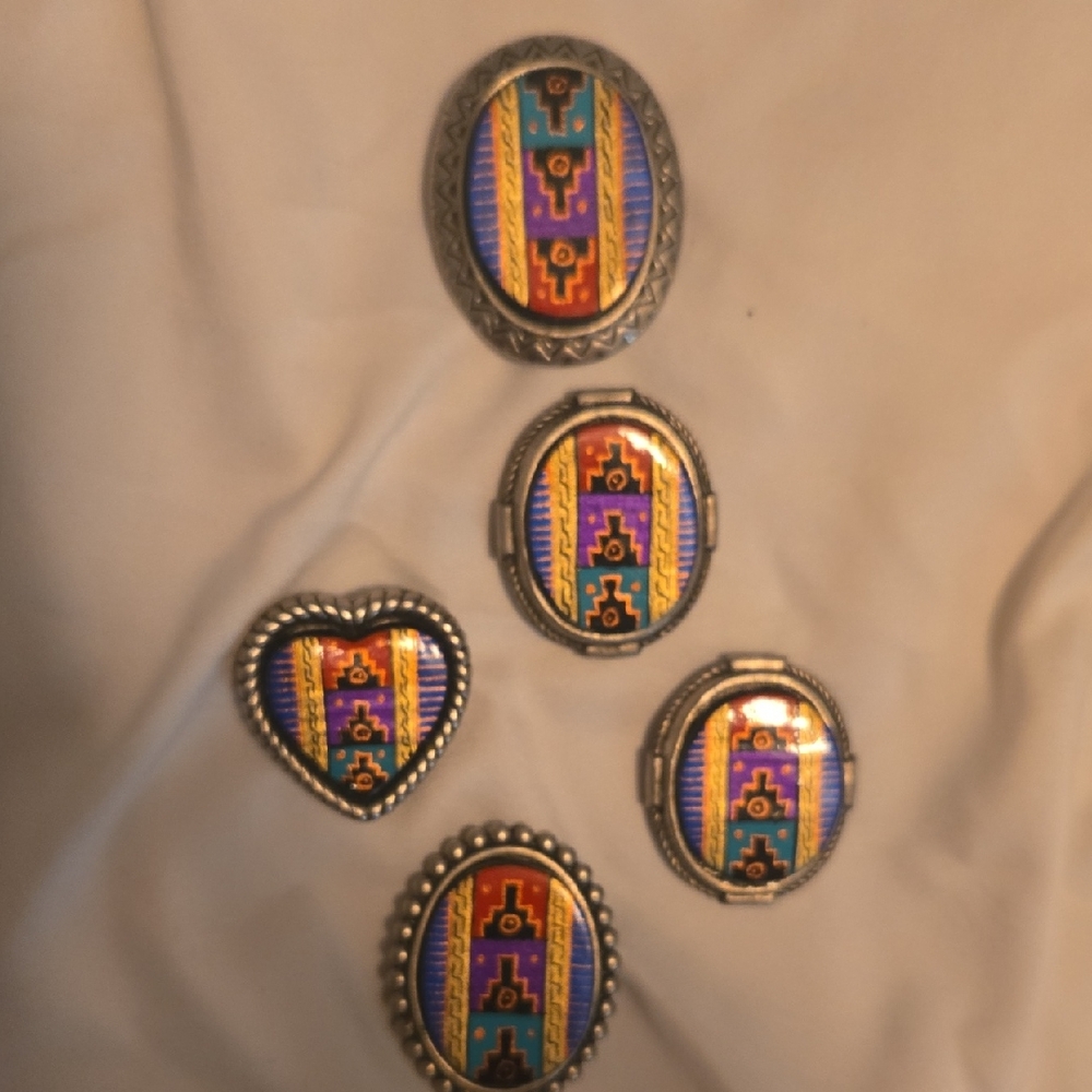 Multicolor Button Covers Southwestern Vintage Set Of 5